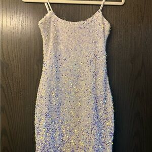 Iridescent Sequin Spaghetti-Strap Mini Dress